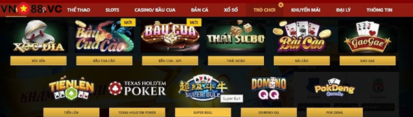 Nhấn vào trò chơi trên trang chủ Vn88